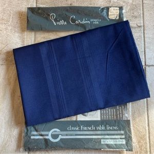 Vintage Pierre Cardin classic French linen oblong blue tablecloth 52”x 70”